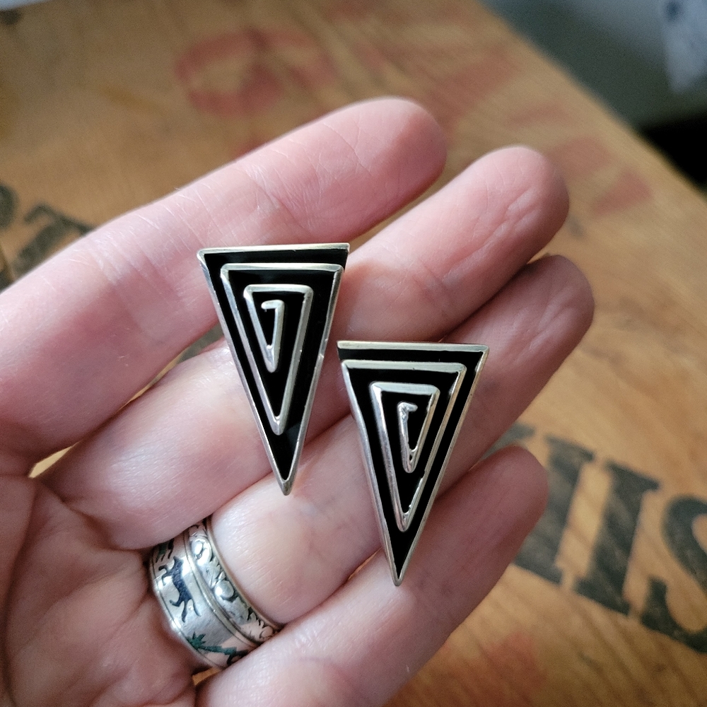 Geometric Solid Sterling Silver Post Earrings - image 7